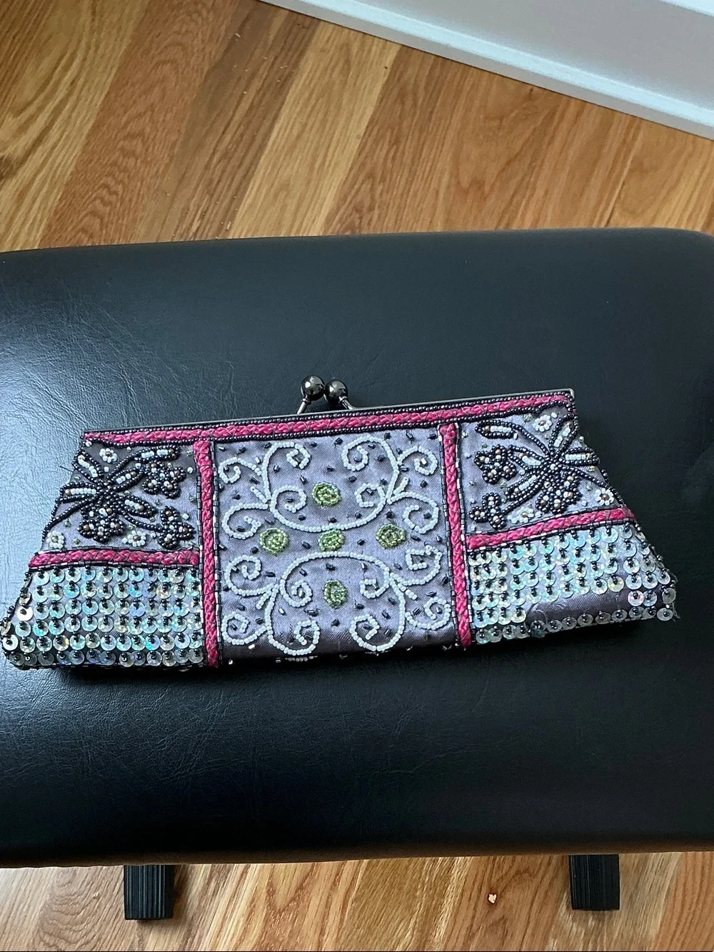 Beaded Embellished Evening Clutch - Pink and Silver Accents